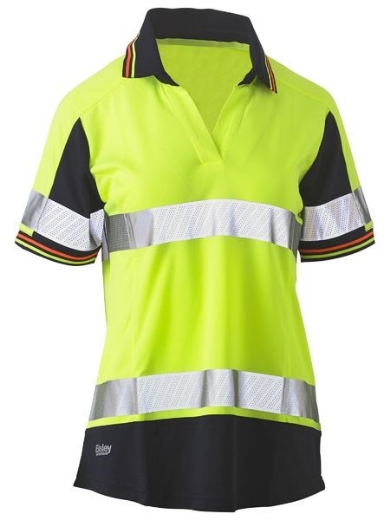 Picture of Bisley Ladies Polo Shirt V-Neck Short Sleeve 100% Polyester Mesh with Perforated Reflective Tape