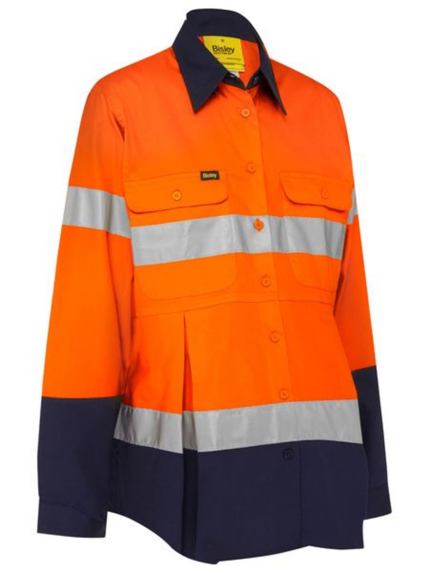 Picture of Bisley Ladies Taped Hi Vis Maternity Drill Shirt with Reflective Tape