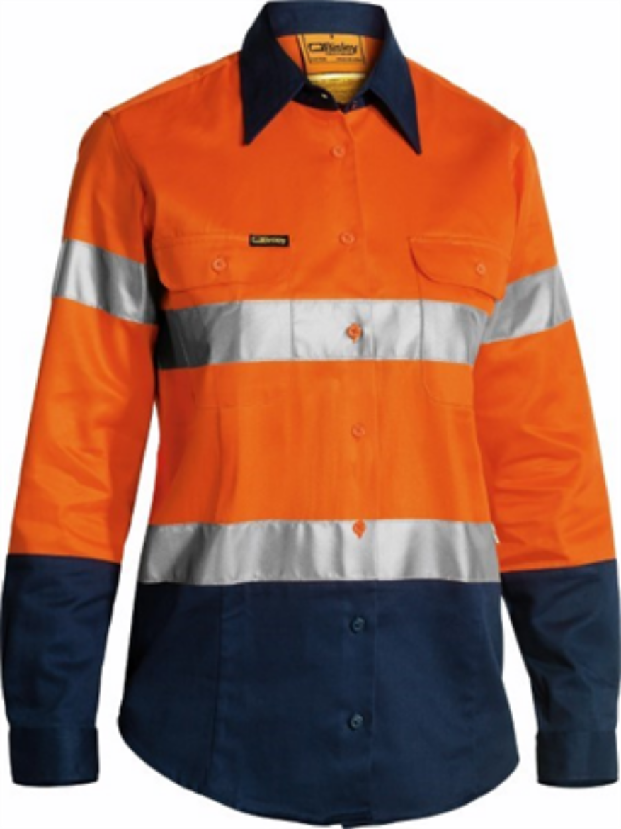 Picture of Bisley Ladies Cotton Drill Shirt with 2 Ring Pattern Reflective Tape
