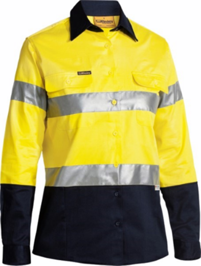 Picture of Bisley Ladies Cotton Drill Shirt with 2 Ring Pattern Reflective Tape