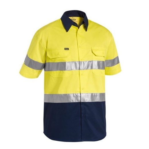 Picture of Bisley Lightweight Hi Vis Drill Shirt 2 Hoop Reflective Short Sleeve