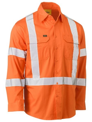 Picture of Bisley Rail Lightweight Cotton Drill Shirt with X Pattern Perforated Reflective Tape