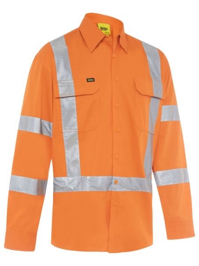 Picture of Bisley Rail Lightweight Cotton Drill Shirt with X Pattern Perforated Reflective Tape