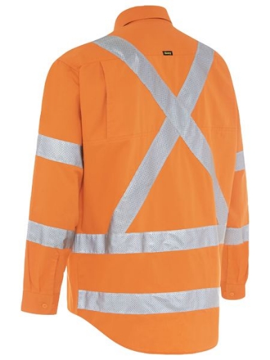 Picture of Bisley Rail Lightweight Cotton Drill Shirt with X Pattern Perforated Reflective Tape