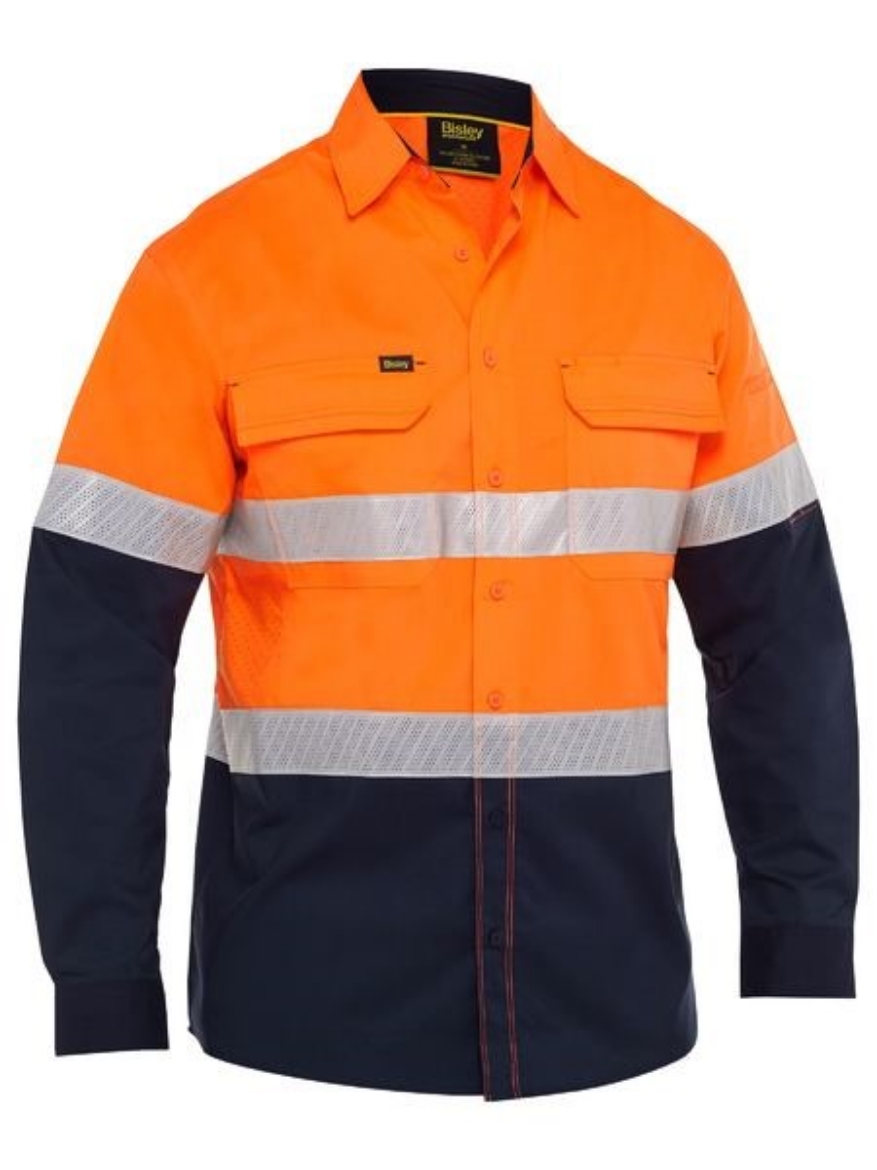 Picture of Bisley Mens X Airflow Long Sleeve Work Shirt 88% Polyester, 9% Cotton, 3% Spandex Stretch Ripstop with Perforated Reflective Tape