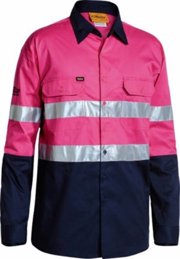 Picture of Bisley Cotton Drill Shirt Lightweight Long Sleeve with Gussetts 2 Ring Pattern Reflective Tape