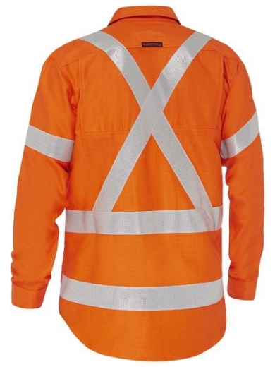 Picture of Bisley Mens Apex 185 X Taped Biomotion Hi Vis FR Ripstop Vented Shirt