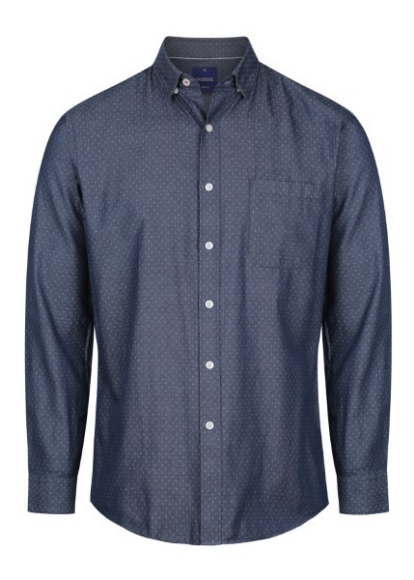 Picture of Gloweave Mens Wellington Denim Dobby Long Sleeve Shirt 100% Cotton Navy