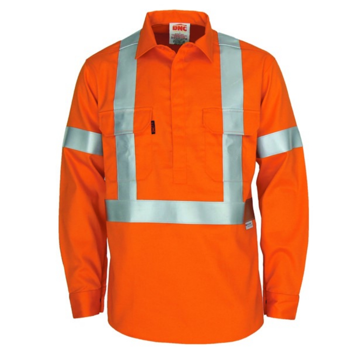 Picture of DNC Patron Saint Flame Retardant Closed Front Cotton Drill Shirt with H Front X back Reflective Tape Fire Retardant Tape Long Sleeve Orange