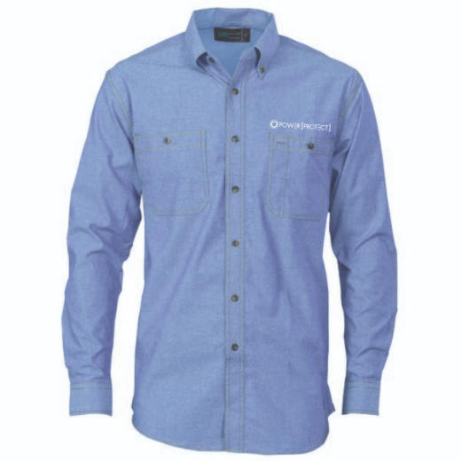 Picture of DNC Mens Twin Pocket Blue Cotton Chambray Shirt Long Sleeve