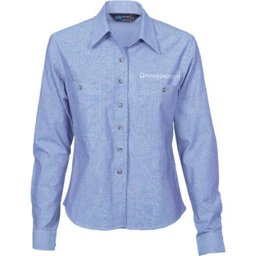 Picture of DNC Ladies Blue Cotton Chambray Shirt Long Sleeve