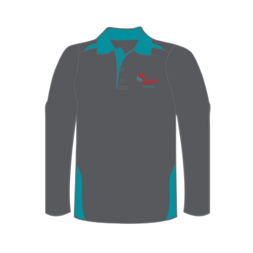 Picture of Custom Ladies Polo Shirt Long Sleeve Cotton Back Charcoal/Teal Including Georges River Council Logo