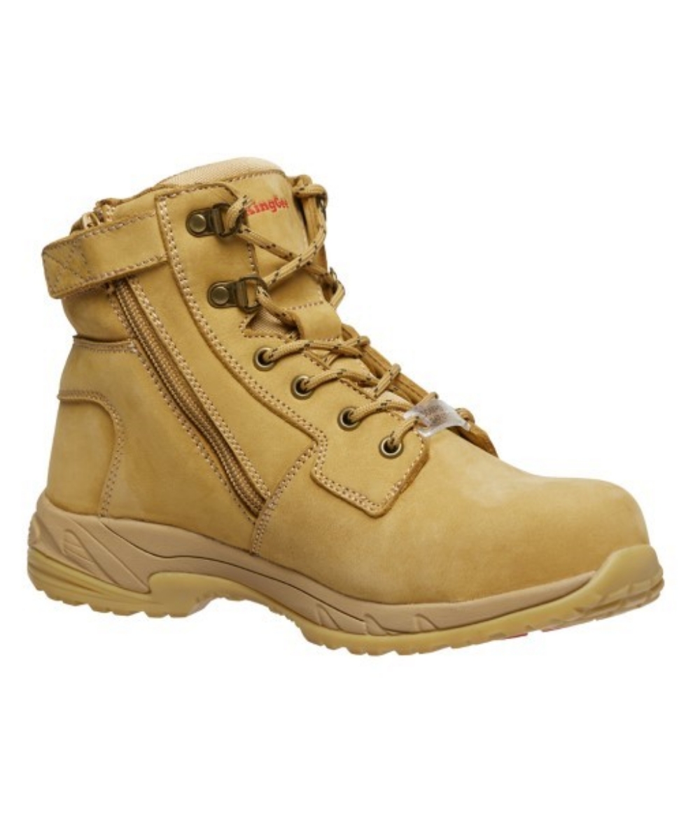Picture of King Gee Ladies Tradies Lace Up Zip Side Boots Wheat