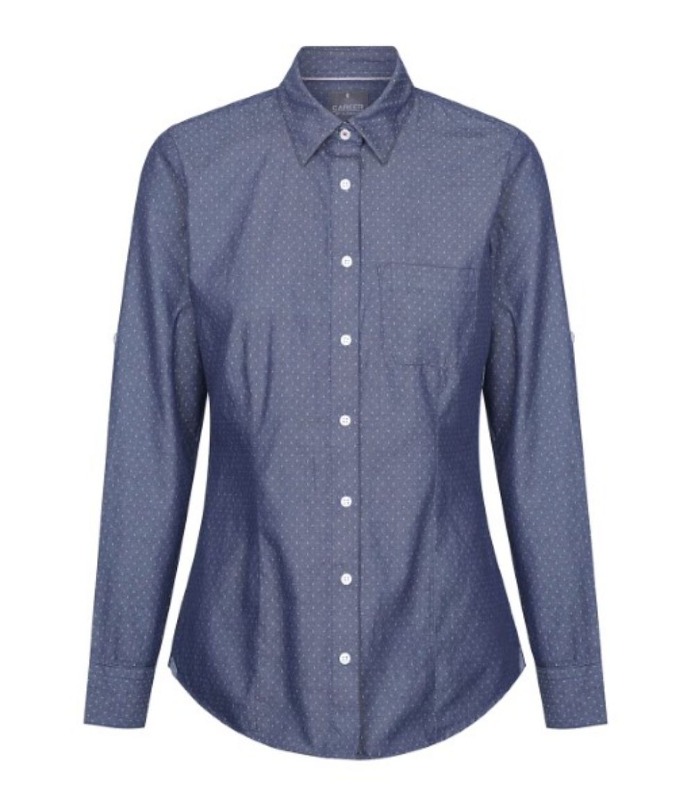 Picture of Gloweave Ladies Wellington Denim Dobby Long Sleeve Shirt 100% Cotton Navy