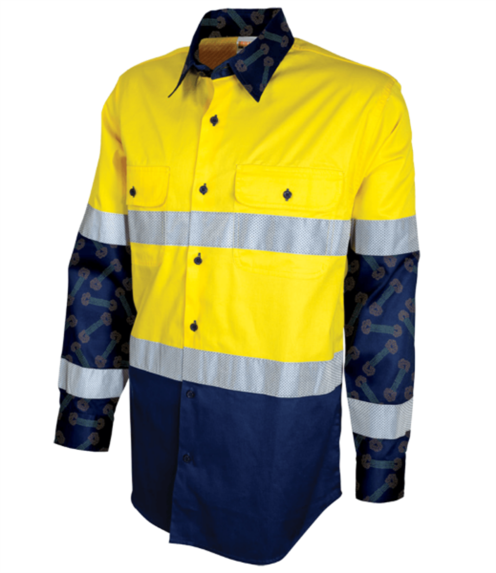 Picture of MaxCool Indigenous Design Cotton Drill Shirt with Perforated Reflective Tape Long Sleeve