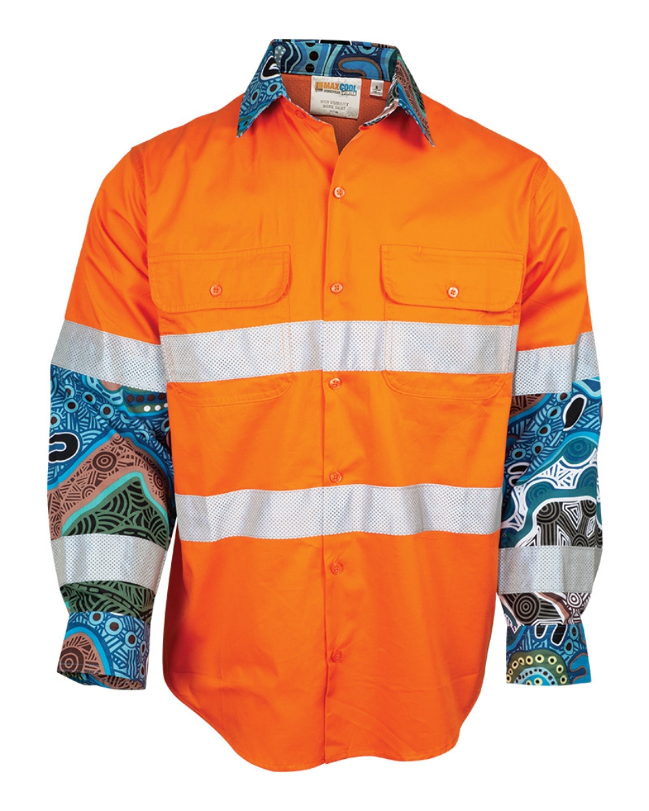 Picture of MaxCool Yarning Circles QLD Rail Shirt Lightweight with Reflective Tape Long Sleeve Orange