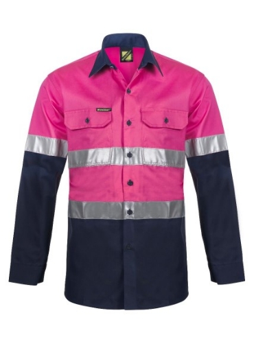 Picture of Work Craft Cotton Drill Shirt Vented Lightweight Long Sleeve with Reflective Tape (Night Use Only)
