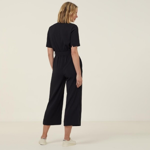 Picture of NNT Ladies Georgette Heavy Stretch Short Sleeve Jumpsuit Black