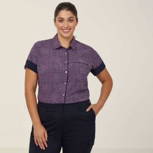 Picture of NNT Ladies Pixel Print Short Sleeve Action Back Shirt