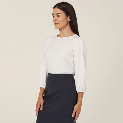 Picture of NNT Ladies French Georgette 3/4 Sleeve Crew Neck Top