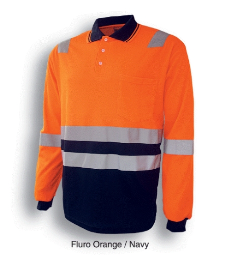 Picture of Bocini Polo Shirt Cotton Back Long Sleeve 2 Tone with Reflective Tape