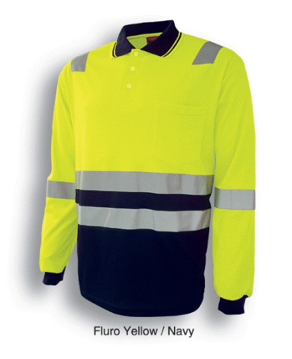 Picture of Bocini Polo Shirt Cotton Back Long Sleeve 2 Tone with Reflective Tape