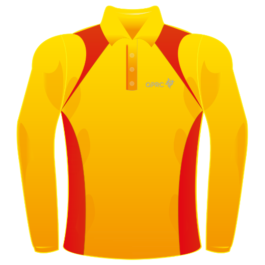 Picture of QPRC Lifeguard Polo Shirt Long Sleeve Gold Body Red Panels