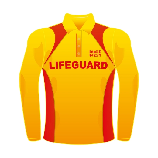 Picture of Polo Shirt Ladies Long Sleeve Gold Body Red Panels