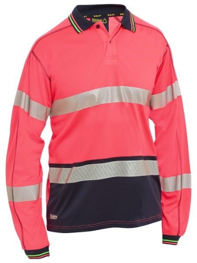 Picture of Bisley Polo Shirt Long Sleeve 100% Polyester Mesh Including Perforated Reflective Tape