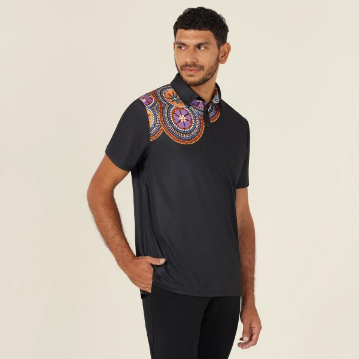 Picture of NNT Mens Polyester Knit Bush Tucker Indigenous Print Polo