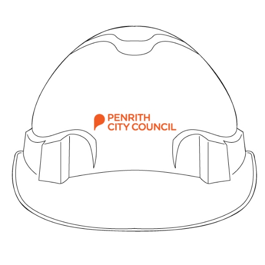 Picture of Pro-Choice Hard Hat V6 Vented Pushlock Harness in White with Penrith City Council on Front &  Positively Penrith on Back in Orange