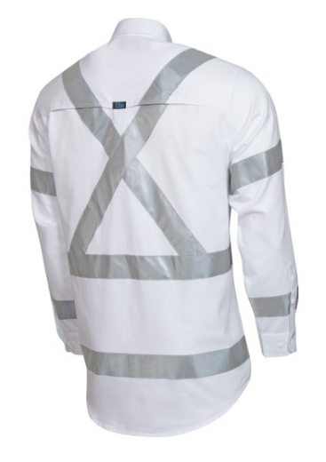 Picture of Tru Shirt RTA Night Worker Cotton Drill Long Sleeve with Reflective Tape White