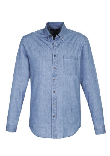 Picture of Biz Collection Mens Indie Shirt Long Sleeve 100% Cotton Stonewashed Denim
