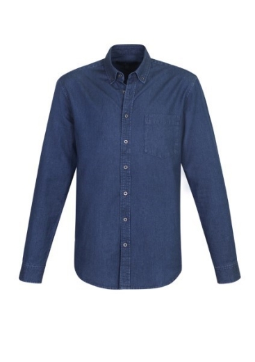 Picture of Biz Collection Mens Indie Shirt Long Sleeve 100% Cotton Stonewashed Denim