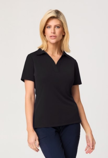 Picture of City Collection Ladies Ella Short Sleeve Detail Polo Top w/side Splits