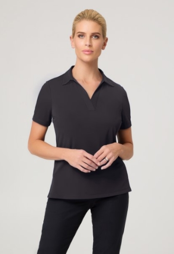 Picture of City Collection Ladies Ella Short Sleeve Detail Polo Top w/side Splits