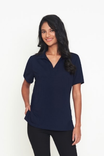 Picture of City Collection Ladies Ella Short Sleeve Detail Polo Top w/side Splits