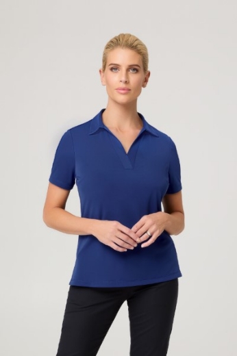 Picture of City Collection Ladies Ella Short Sleeve Detail Polo Top w/side Splits
