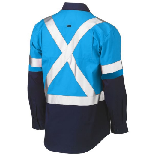 Picture of Bisley Cotton Drill Shirt Lightweight Long Sleeve Rail X Reflective Tape Blue/Navy Including GM3 Logo