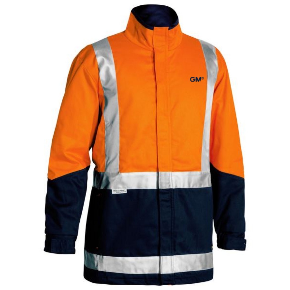 Picture of Bisley X Taped Hi Vis 3 in 1 Cotton Drill Jacket Orange/Navy Including GM3 Logo