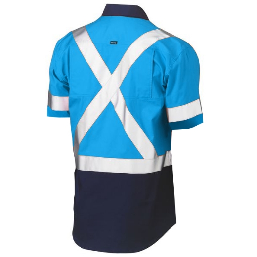 Picture of Bisley Cotton Drill Shirt Lightweight Short Sleeve Rail X Reflective Tape Blue/Navy Including GM3 Logo