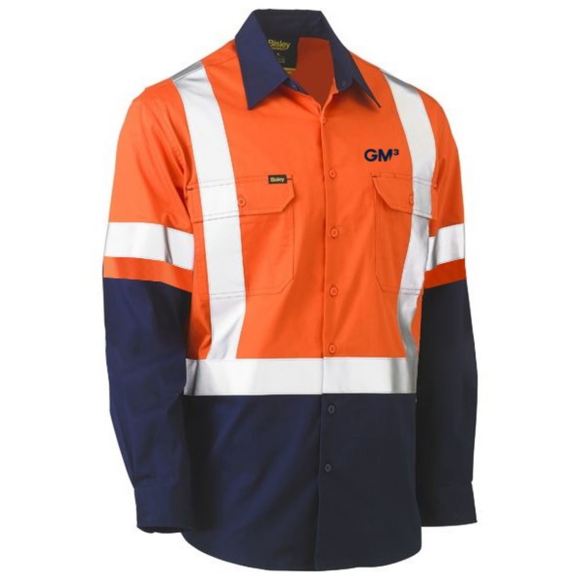 Picture of Bisley Cotton Drill Shirt Long Sleeve X Reflective Tape Orange/Navy Including GM3 Logo