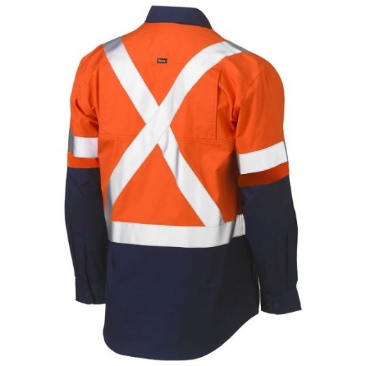 Picture of Bisley Cotton Drill Shirt Long Sleeve X Reflective Tape Orange/Navy Including GM3 Logo