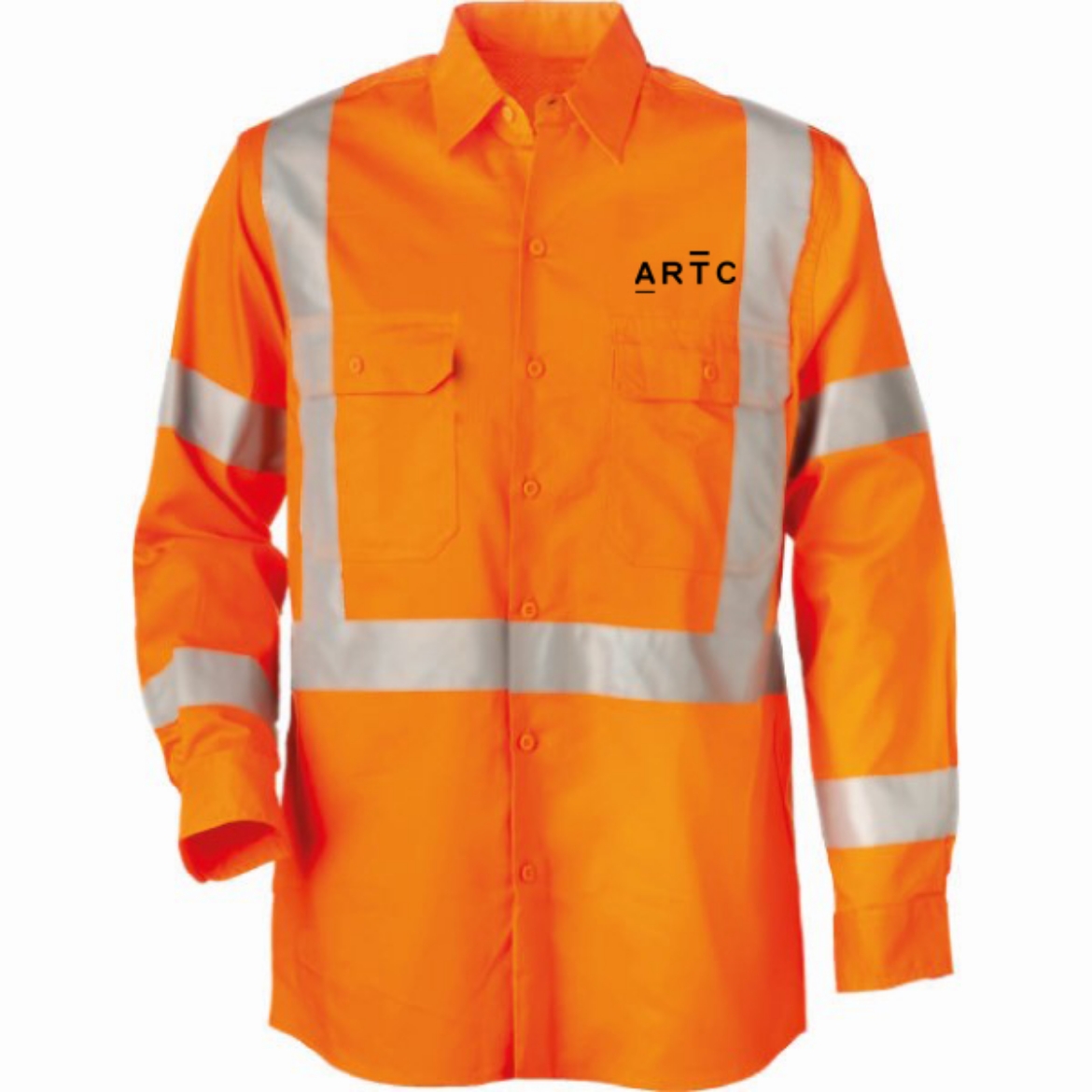 Picture of Cotton Drill Shirt Lightweight Horizontal Cooling Vents Long Sleeve Rail X Reflective Tape Orange Inc ARTC Emb Logo Size 6XL